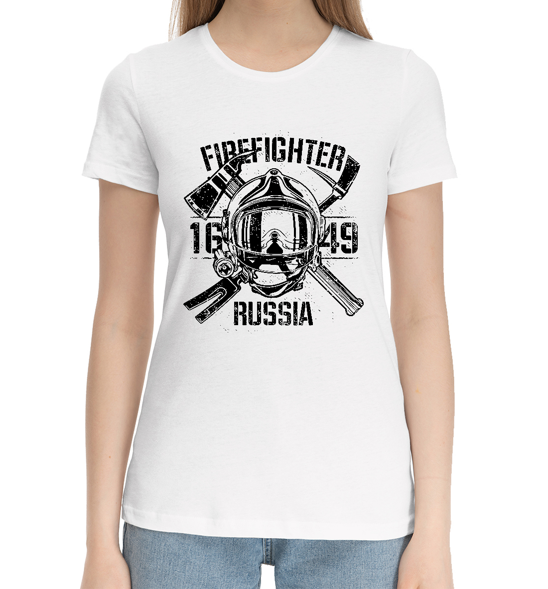 Женская Хлопковая футболка с принтом МЧС РОССИИ, артикул MCS-467579-hfu-1mp