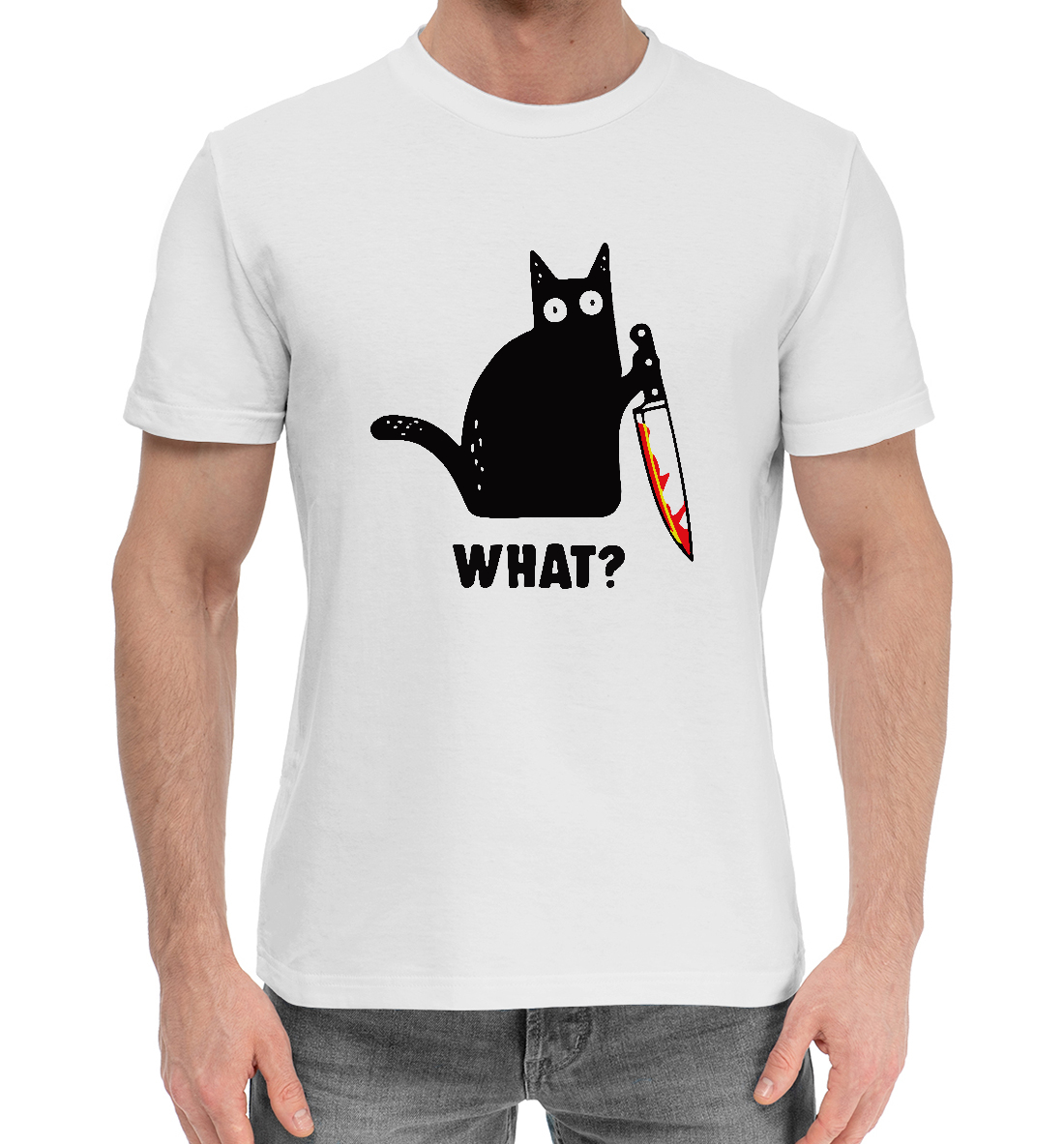 Мужская Хлопковая футболка с принтом Кот с ножом, артикул HAL-237254-hfu-2mp