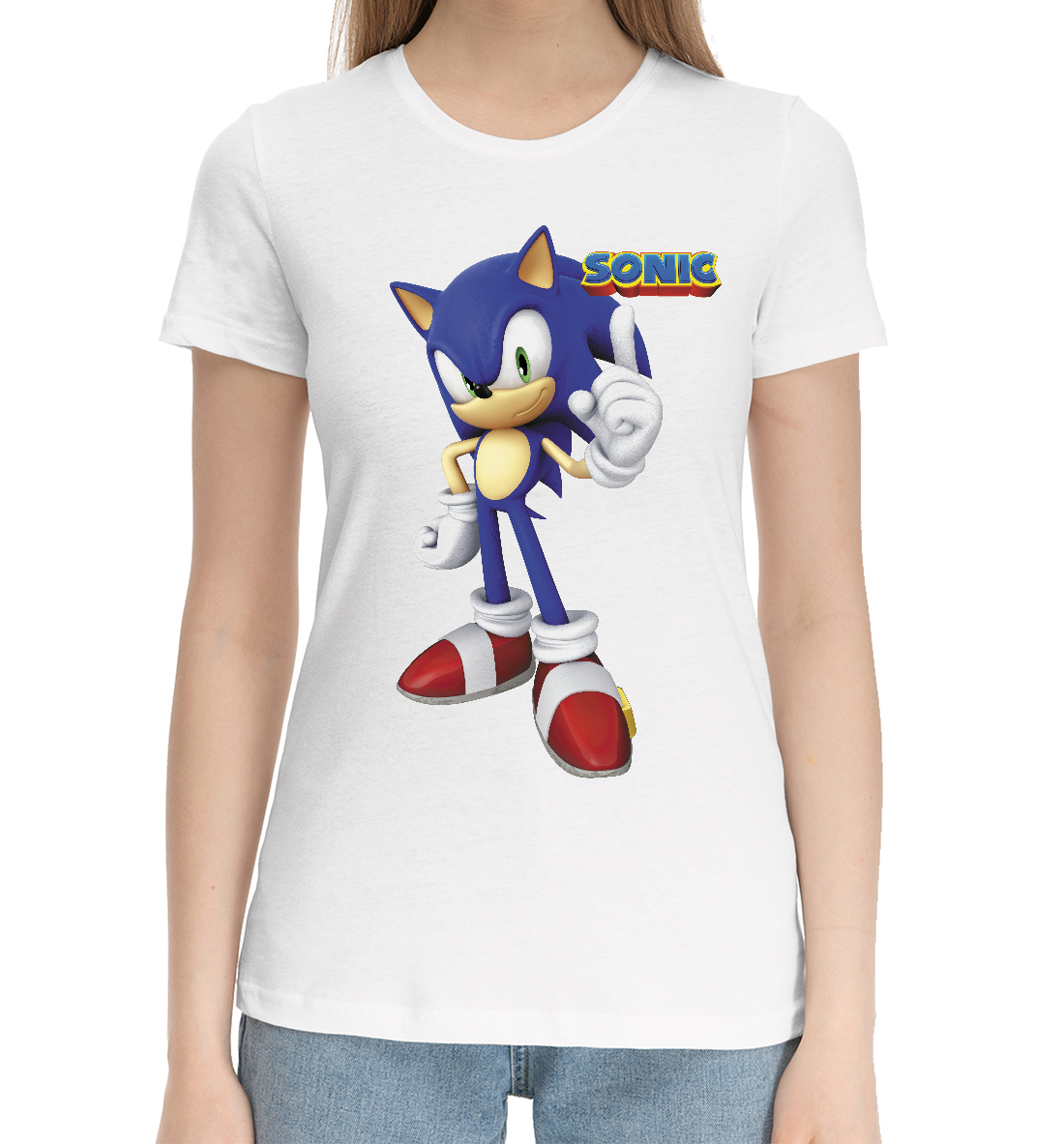Женская Хлопковая футболка с принтом Ёжик Sonic, артикул SNI-535834-hfu-1mp