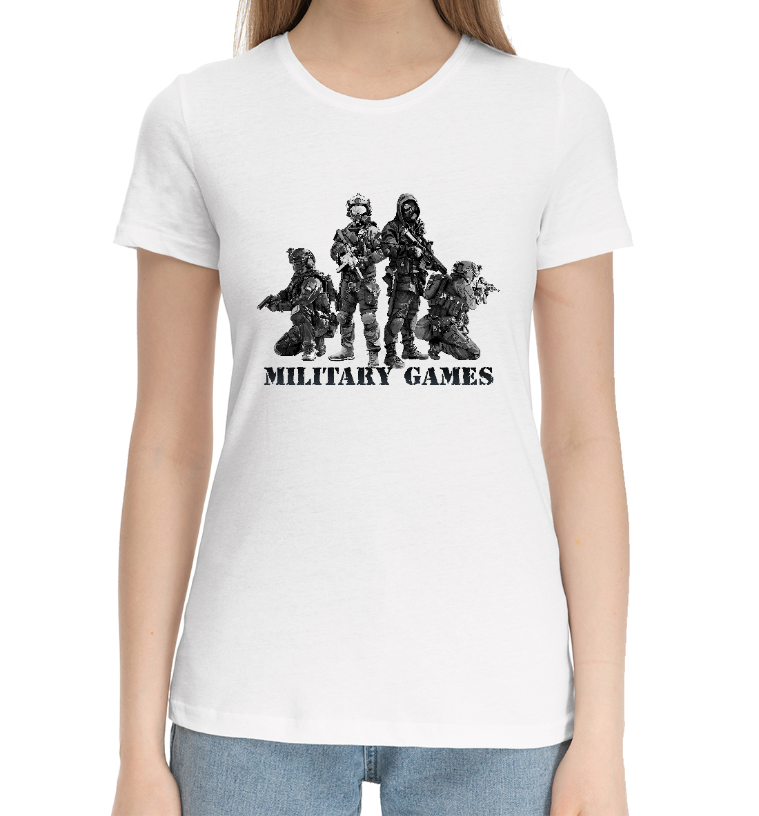 Женская Хлопковая футболка с принтом Military Games, артикул SCZ-117084-hfu-1mp
