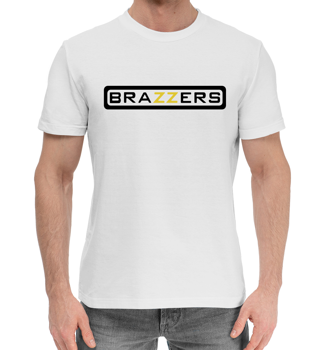 Мужская Хлопковая футболка с надписью Brazzers, артикул BRZ-364012-hfu-2mp