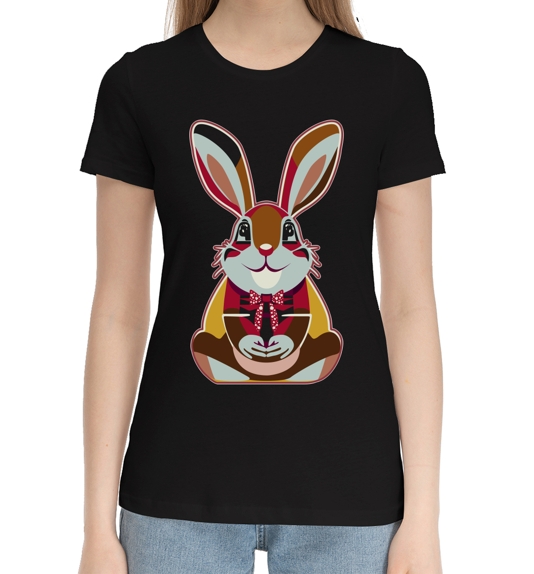 Женская Хлопковая футболка с принтом Кролик, артикул YOT-384365-hfu-1mp