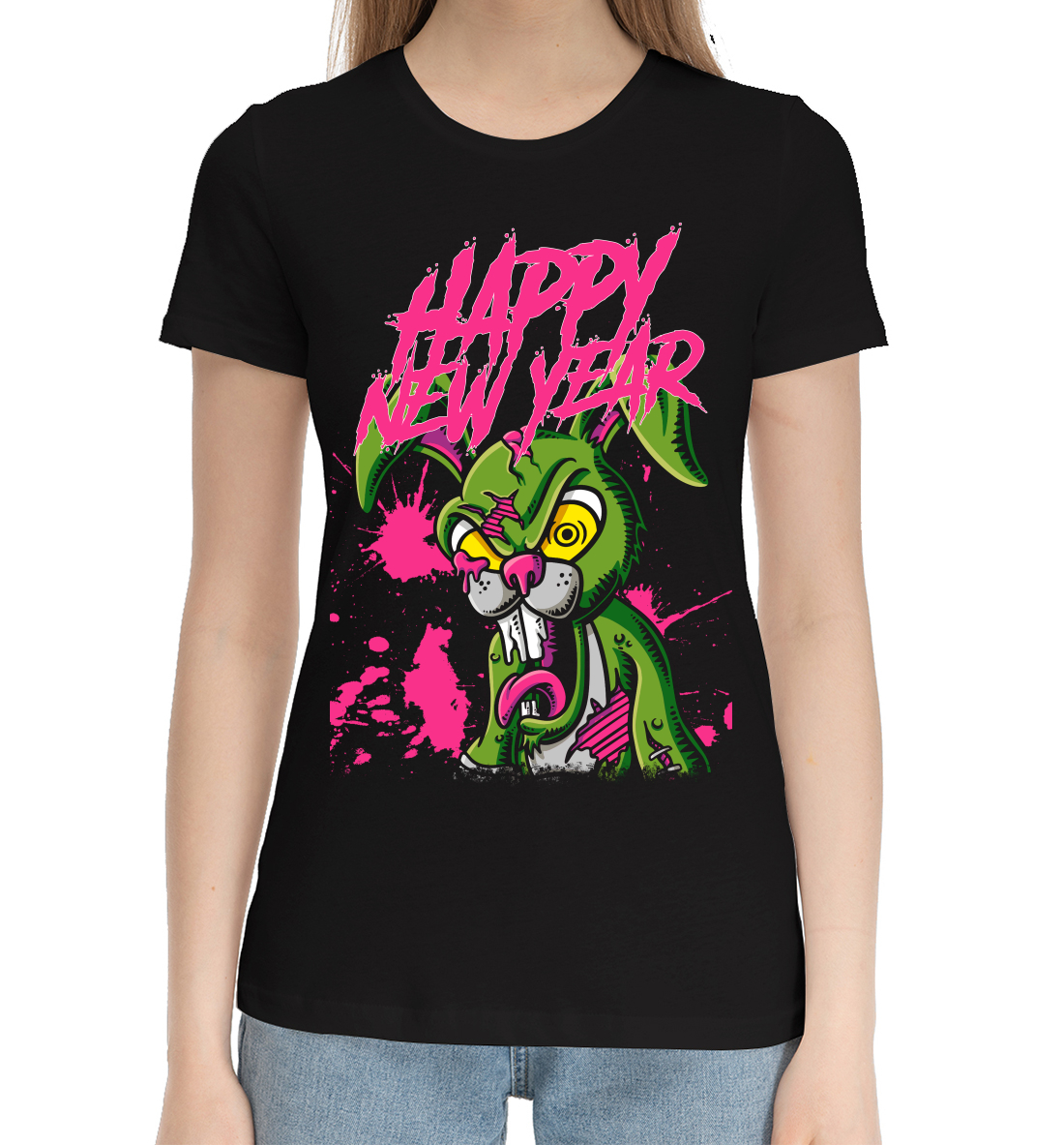Женская Хлопковая футболка с принтом Happy New Year, артикул YOT-237509-hfu-1mp
