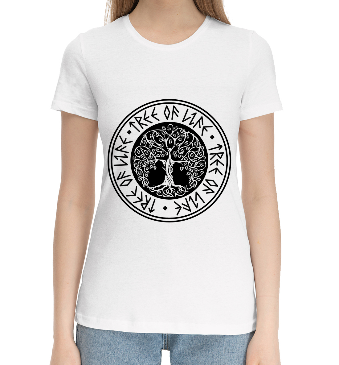 Женская Хлопковая футболка с принтом Славянское древо жизни, артикул SVN-901315-hfu-1mp