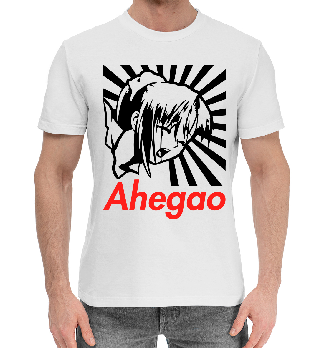 Мужская Хлопковая футболка с принтом Ahegao, артикул AHG-217771-hfu-2mp