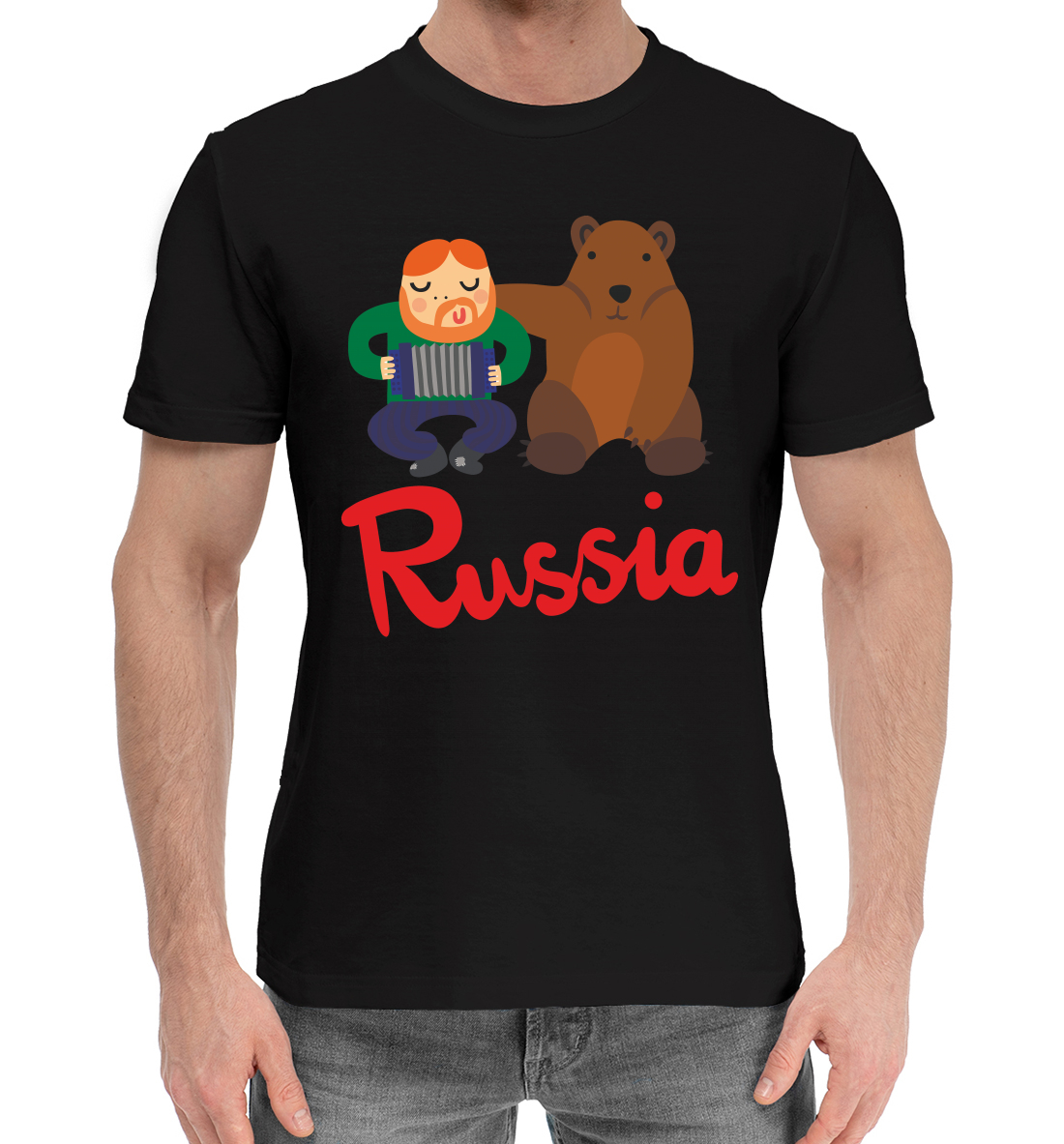 Мужская Хлопковая футболка с принтом Медведь и гармонист, артикул VSY-916228-hfu-2mp