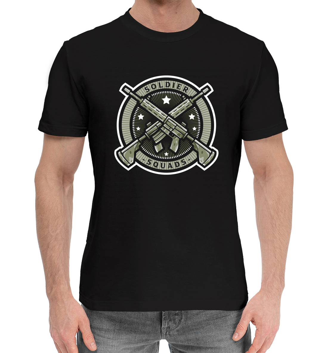 Мужская Хлопковая футболка с принтом Армия, артикул ARZ-339826-hfu-2mp