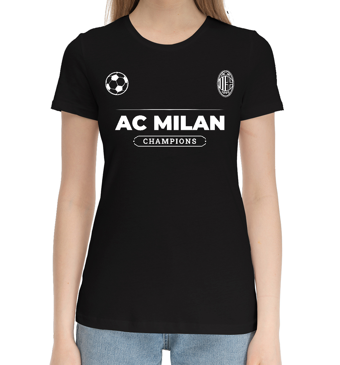 Женская Хлопковая футболка AC Milan Форма Чемпионов, артикул ACM-461376-hfu-1mp