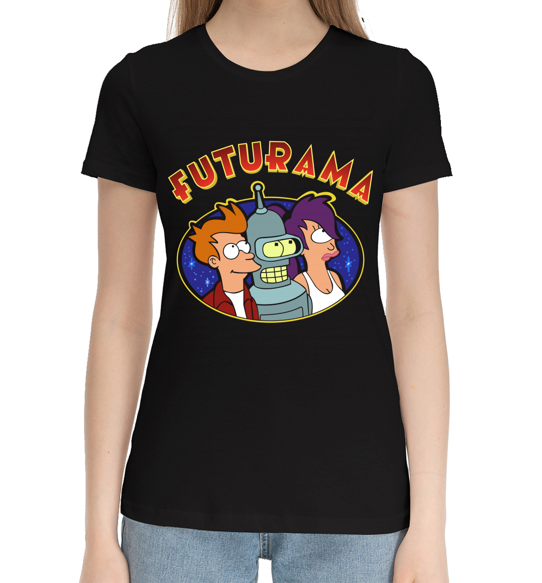 Женская Хлопковая футболка с принтом Futurama, артикул FUT-580174-hfu-1mp