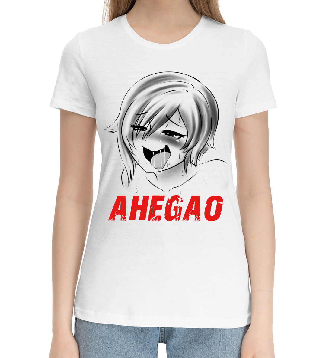 Женская Хлопковая футболка с принтом Ahegao, артикул AHG-802062-hfu-1mp