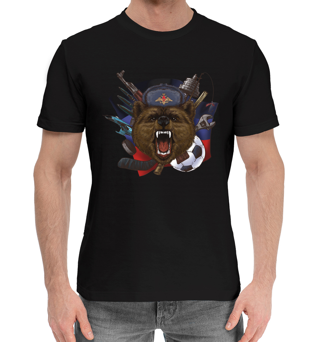 Мужская Хлопковая футболка с принтом Русский медведь, артикул VSY-594344-hfu-2mp