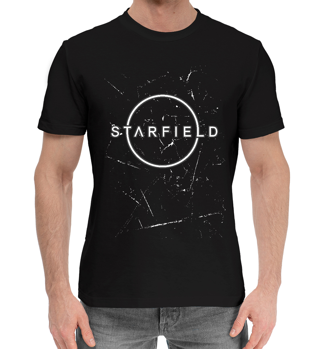 Мужская Хлопковая футболка с принтом Starfield - Grunge, артикул RPG-593491-hfu-2mp