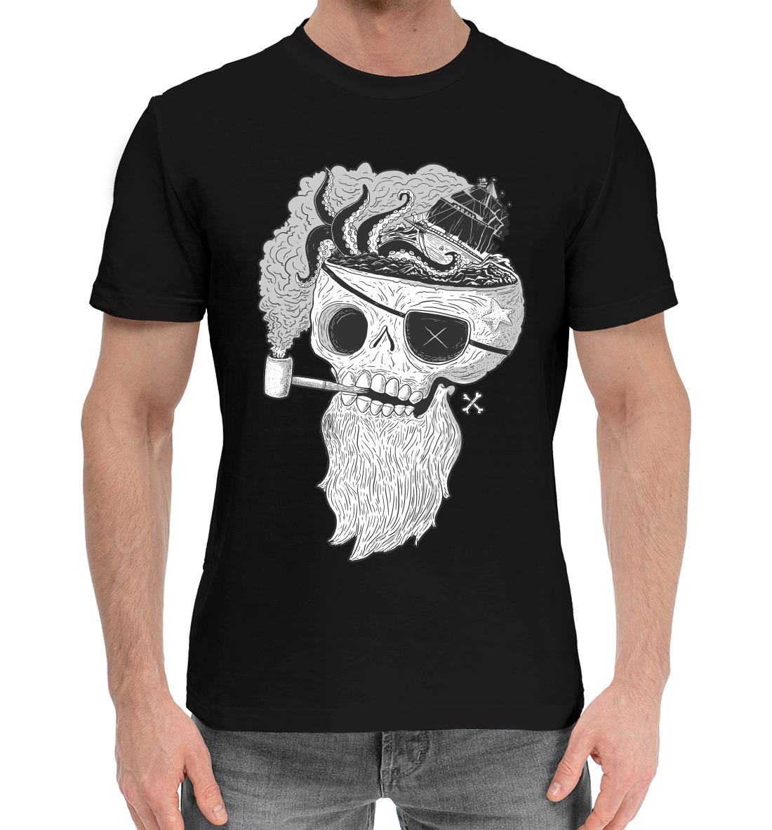 Мужская хлопковая футболка с принтом Пират