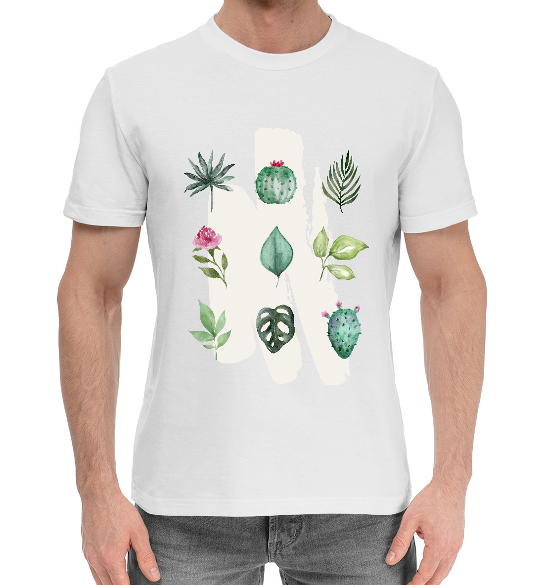 Мужская Хлопковая футболка с принтом Роза и кактус, артикул CVE-347090-hfu-2mp