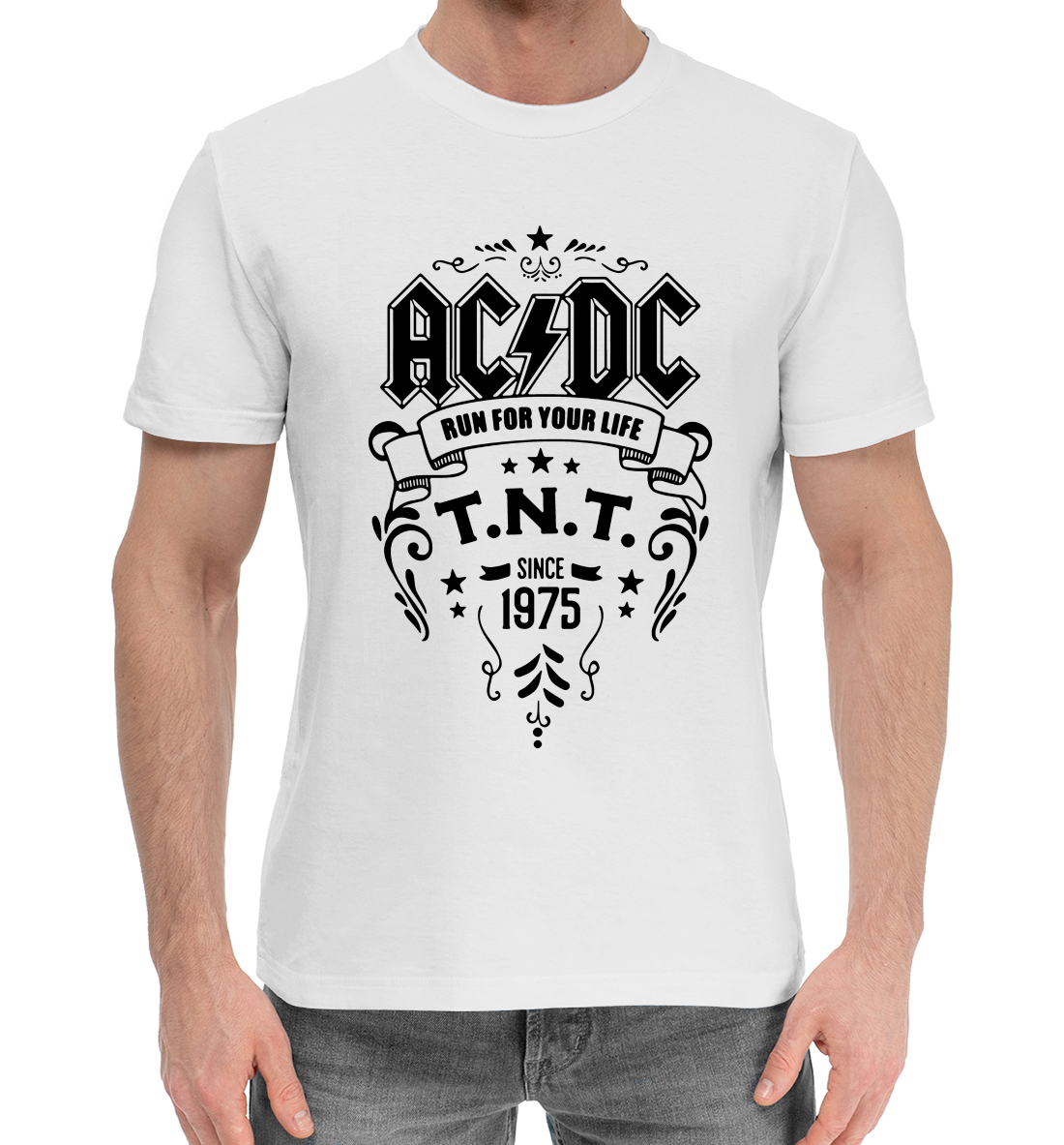 Мужская хлопковая футболка с принтом AC/DC