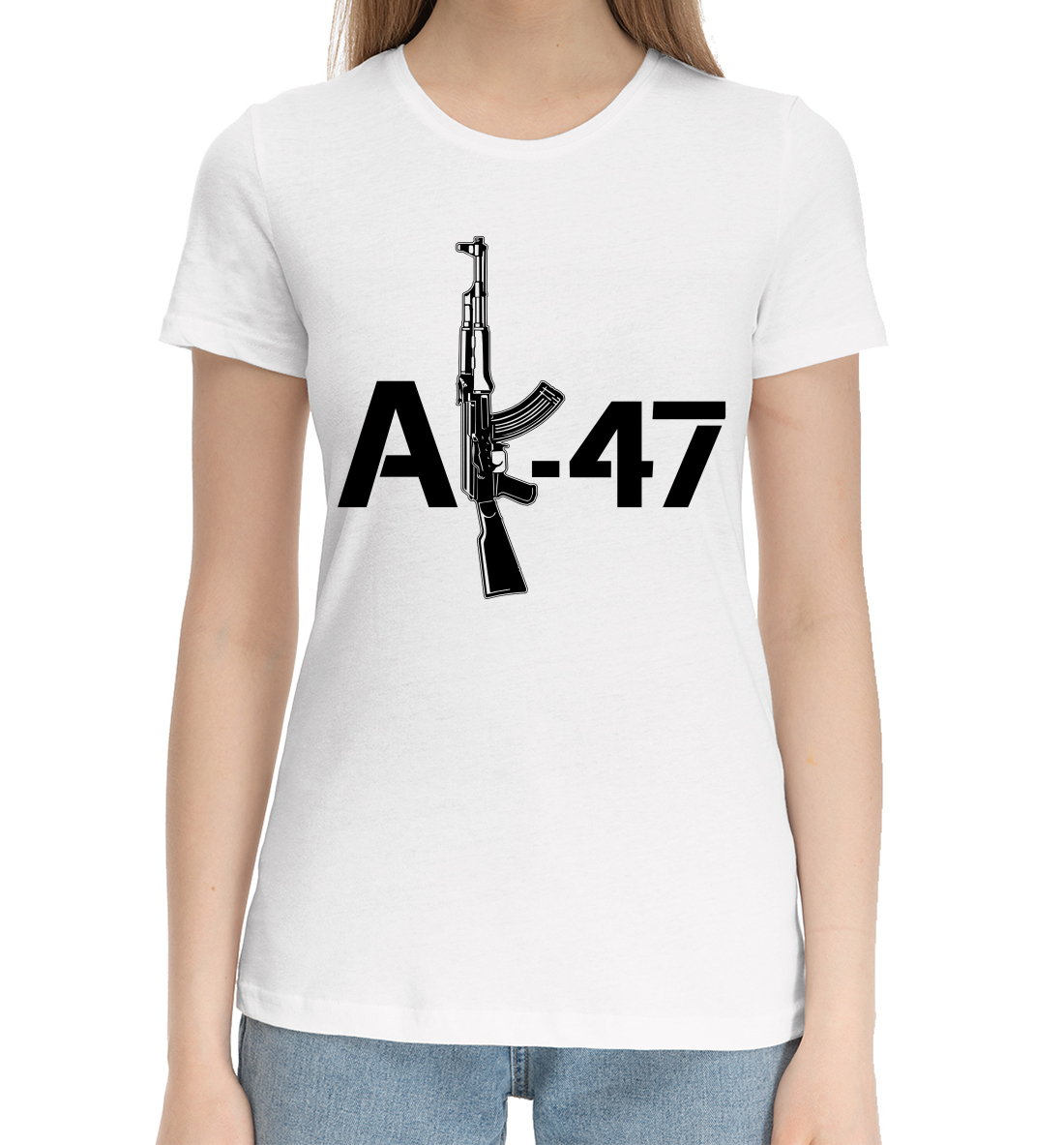 Женская Хлопковая футболка с принтом АК-47, артикул ARZ-938594-hfu-1mp