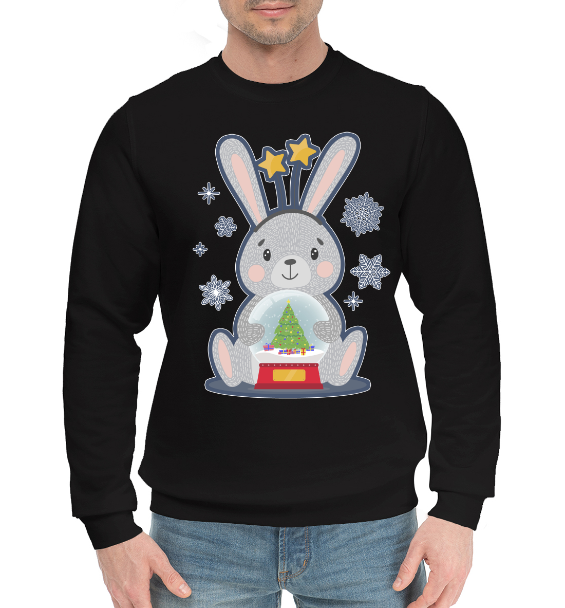 Мужской Хлопковый свитшот с принтом Кролик со снежным шаром, артикул YOT-277758-hsw-2mp