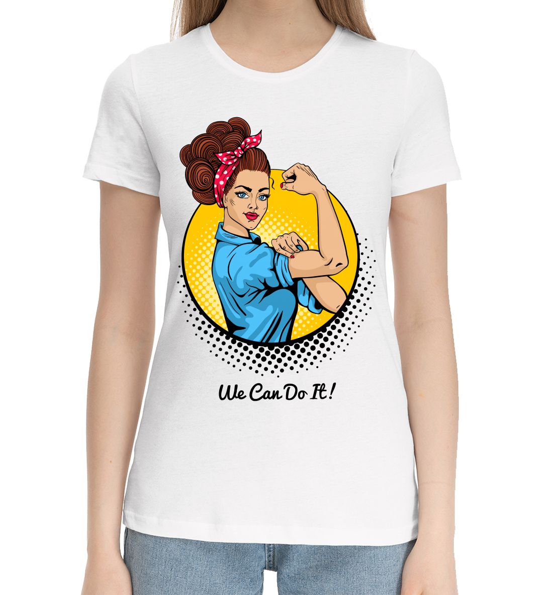 Женская Хлопковая футболка с принтом We can do it!, артикул MRT-302373-hfu-1mp