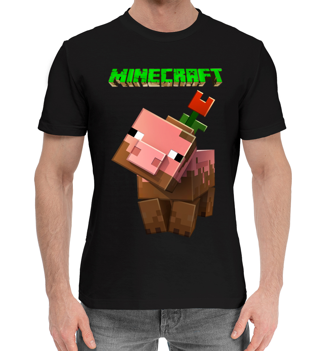 Мужская Хлопковая футболка с принтом Minecraft, артикул MCR-955906-hfu-2mp