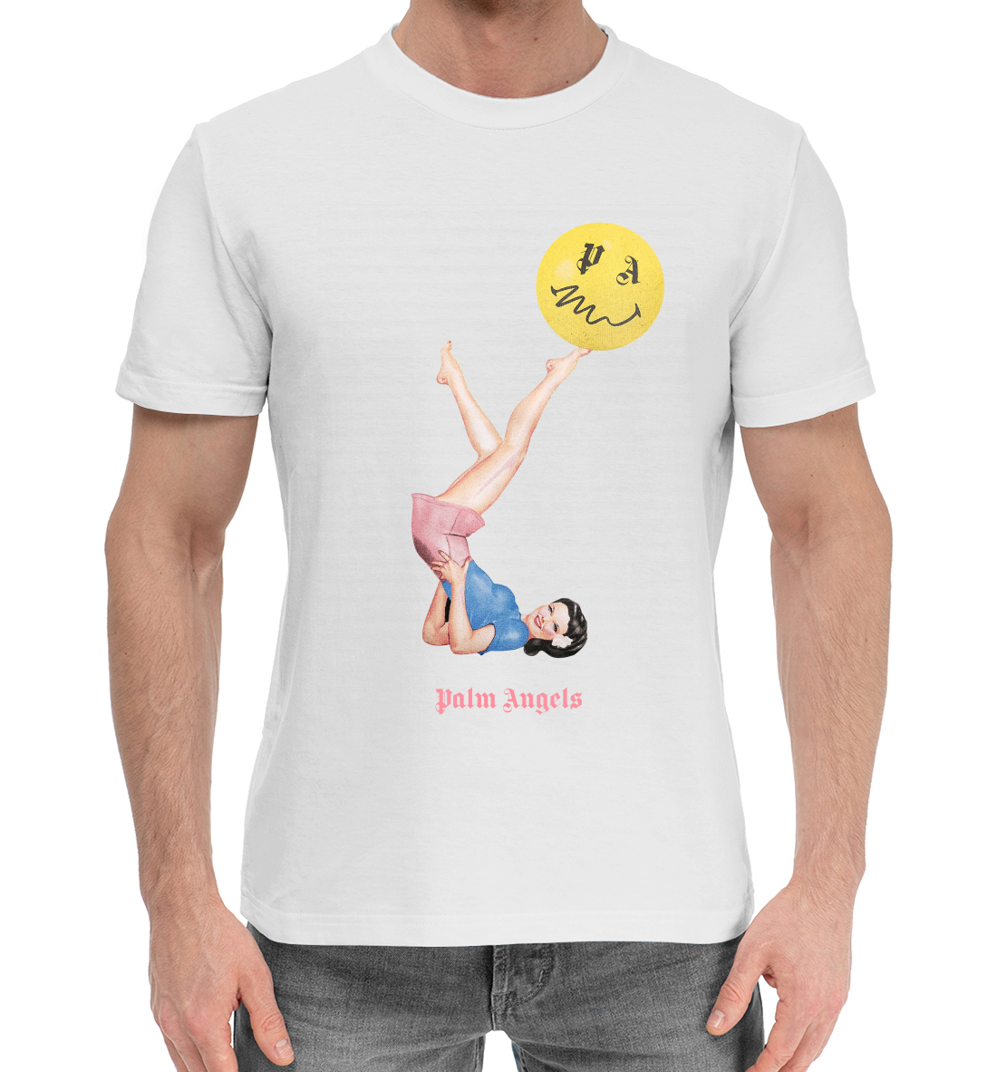 Мужская Хлопковая футболка с принтом Palm Angels, артикул PAG-784299-hfu-2mp