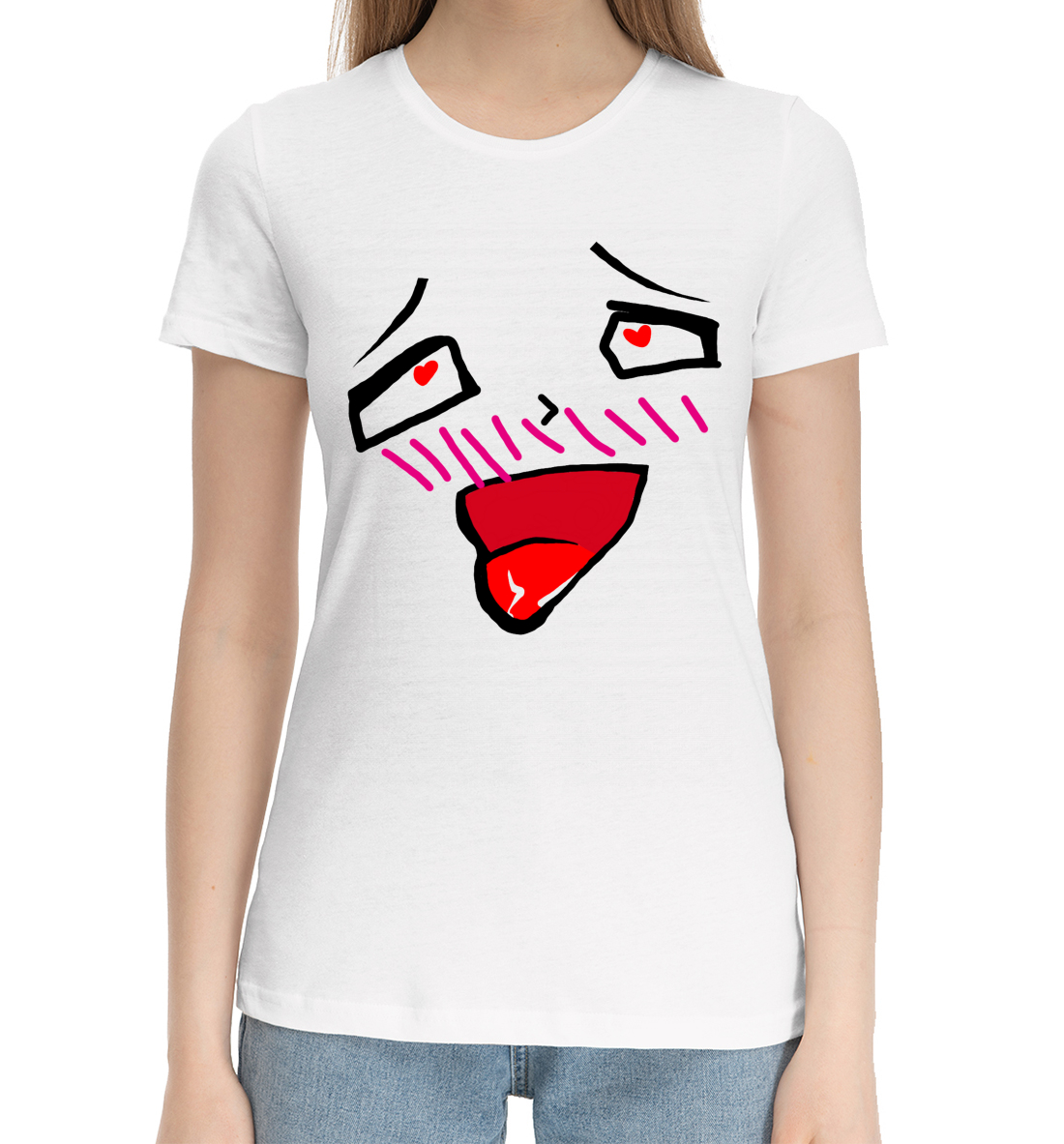Женская Хлопковая футболка с принтом Ahegao, артикул AHG-903217-hfu-1mp