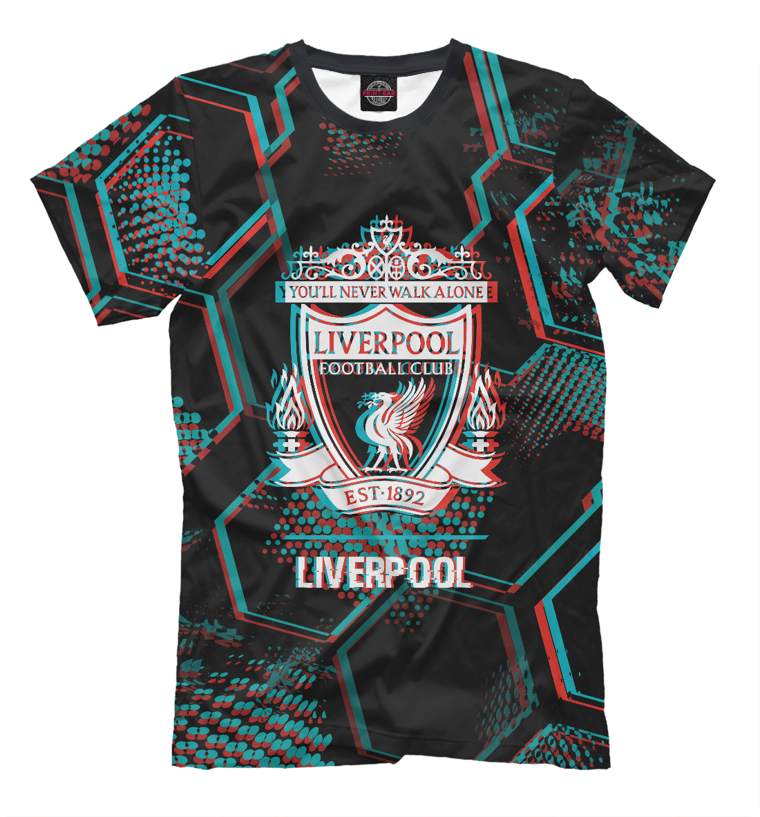 Женская футболка с принтом Liverpool FC Glitch (фигуры)