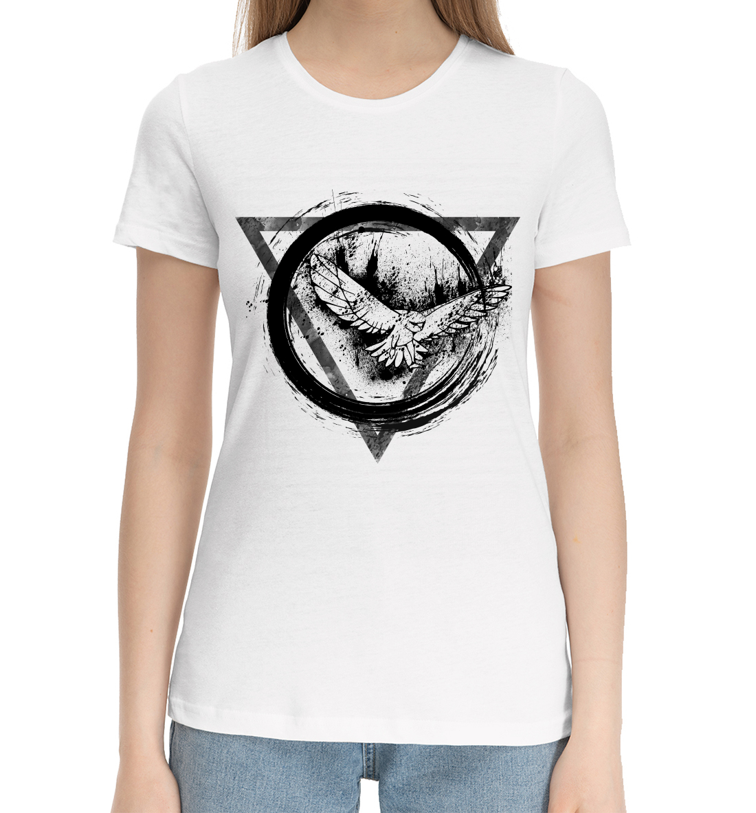 Женская Хлопковая футболка с принтом Орел, артикул TAT-129469-hfu-1mp