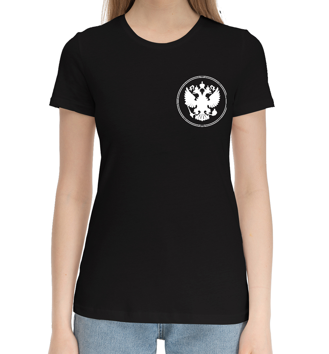 Женская Хлопковая футболка с принтом Россия - Герб, артикул VSY-519733-hfu-1mp