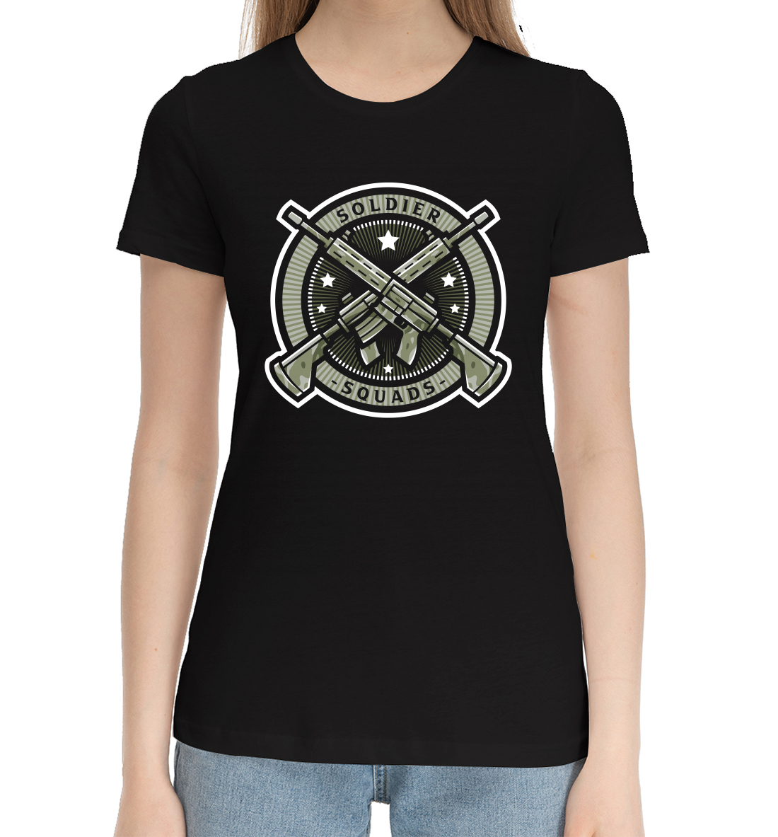Женская Хлопковая футболка с принтом Армия, артикул ARZ-339826-hfu-1mp