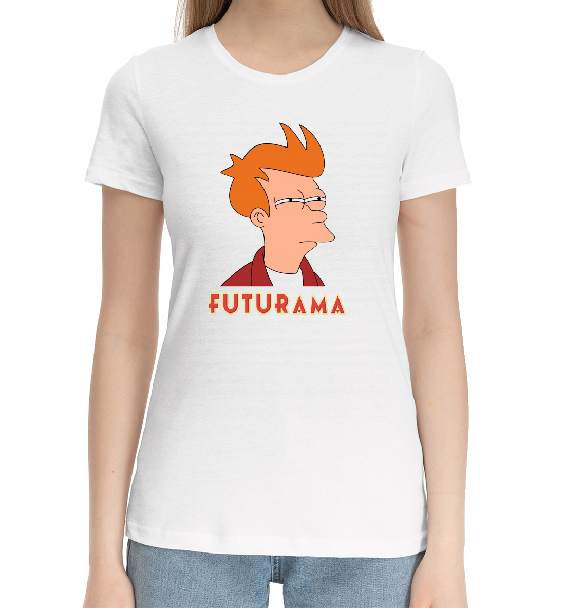 Женская Хлопковая футболка с принтом Futurama, артикул FUT-936404-hfu-1mp