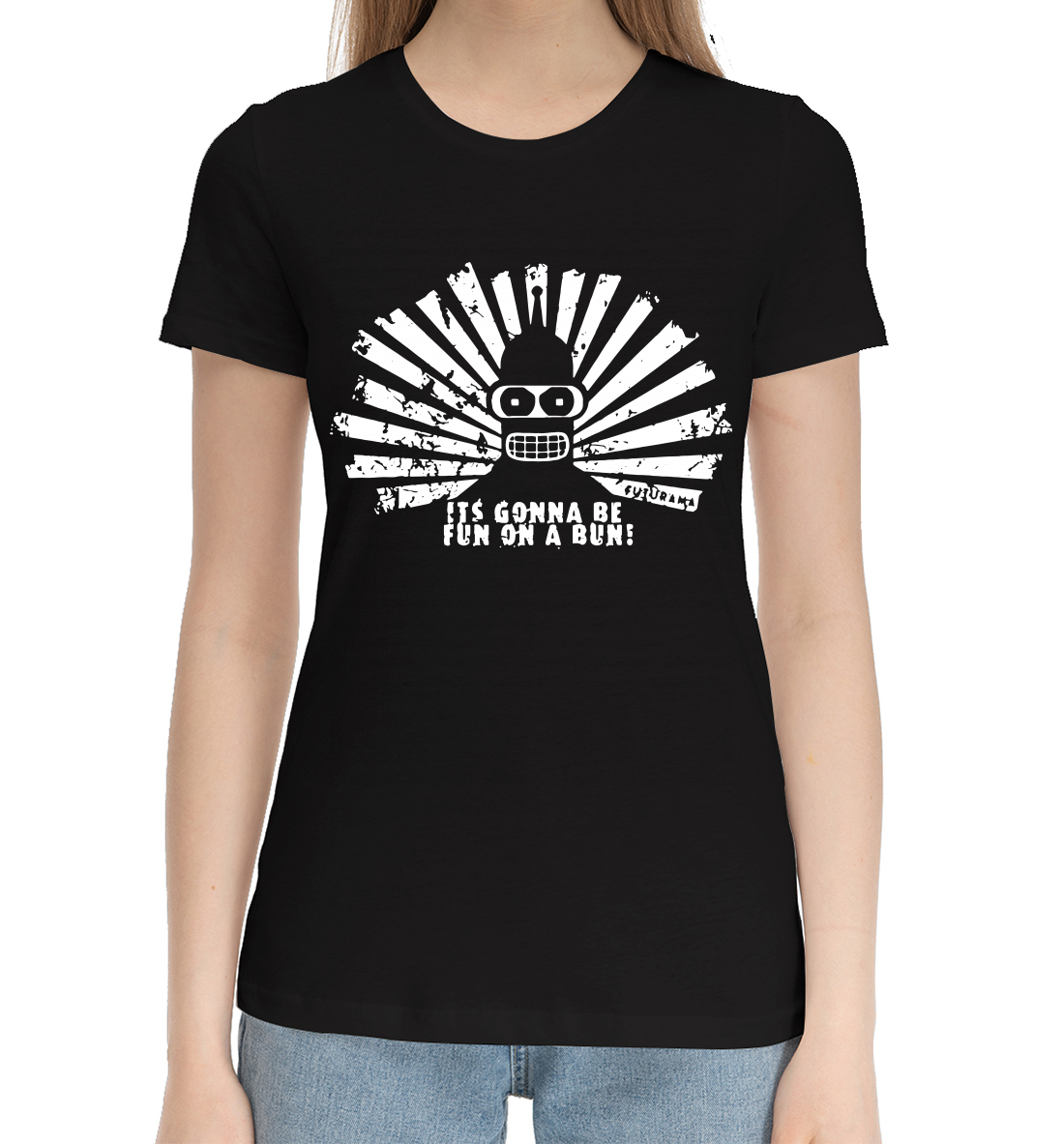 Женская Хлопковая футболка с принтом Futurama, артикул FUT-887584-hfu-1mp