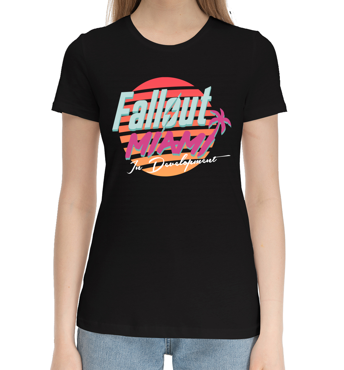Женская Хлопковая футболка с принтом Fallout Miami, артикул FOT-623509-hfu-1mp