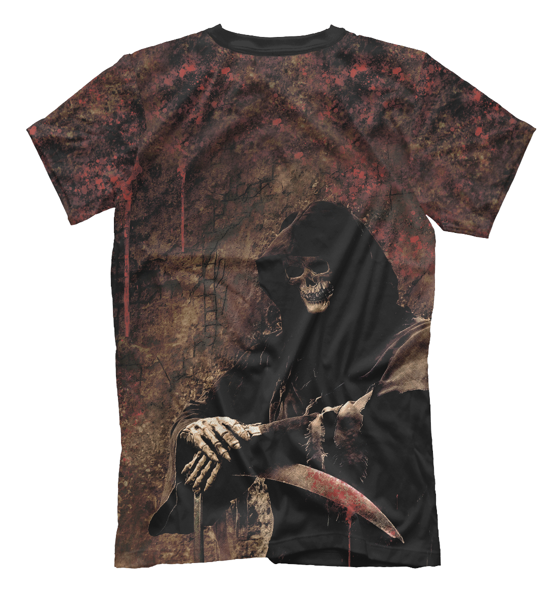 Мужская футболка с принтом Готика скелет в капюшоне  - фото 2-спина
