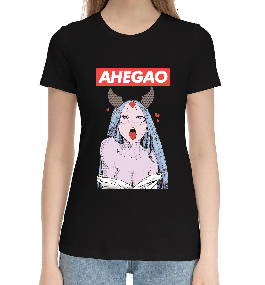 Женская Хлопковая футболка с принтом Ahegao, артикул AHG-923225-hfu-1mp