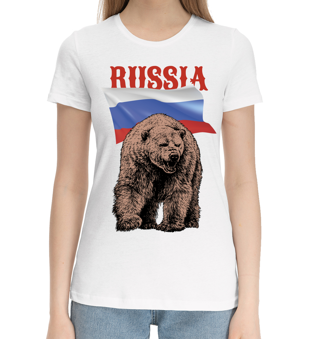 Женская Хлопковая футболка с принтом Russia, артикул SRF-795743-hfu-1mp