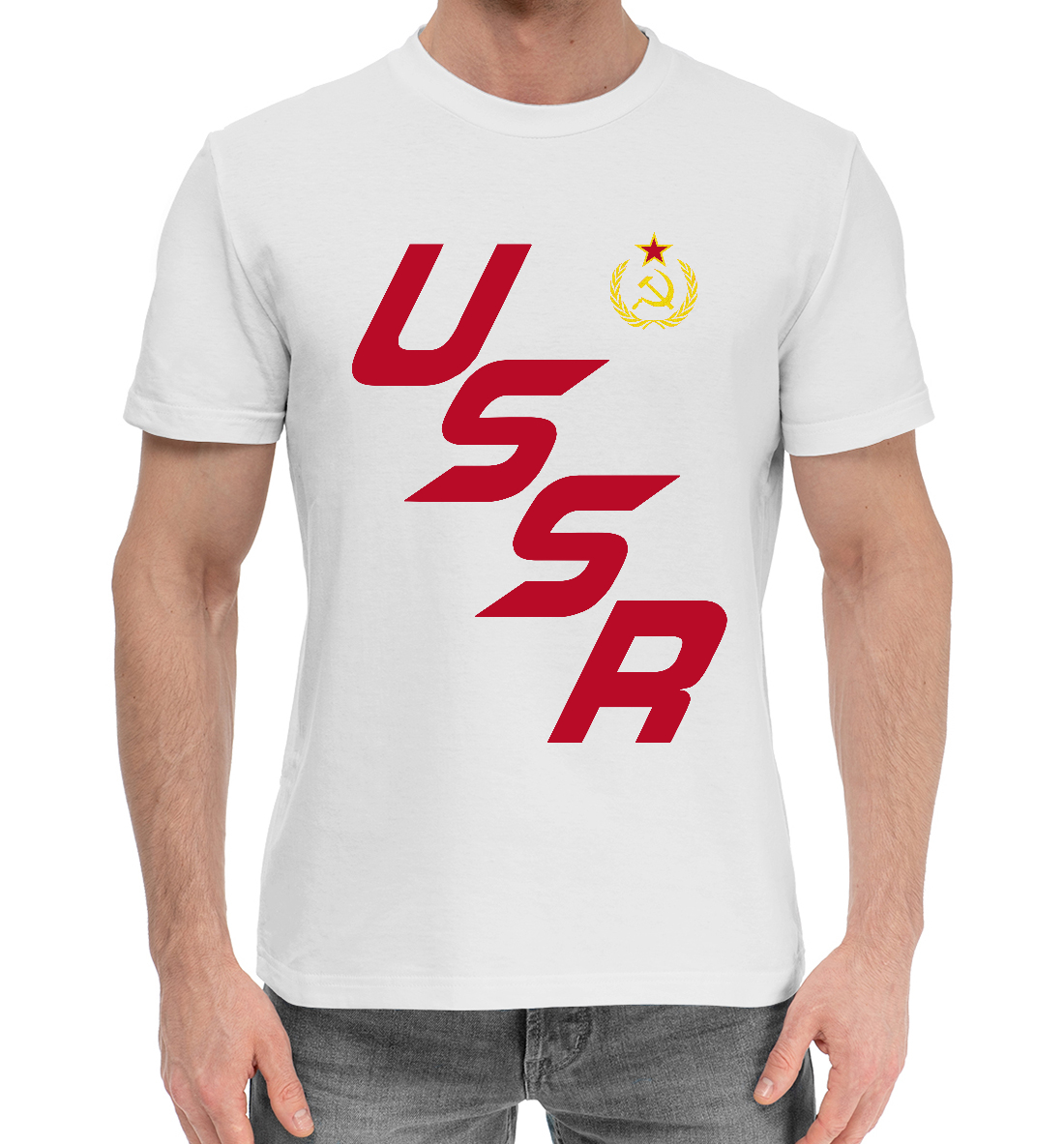 Мужская Хлопковая футболка с принтом USSR красного цвета, артикул SSS-740623-hfu-2mp