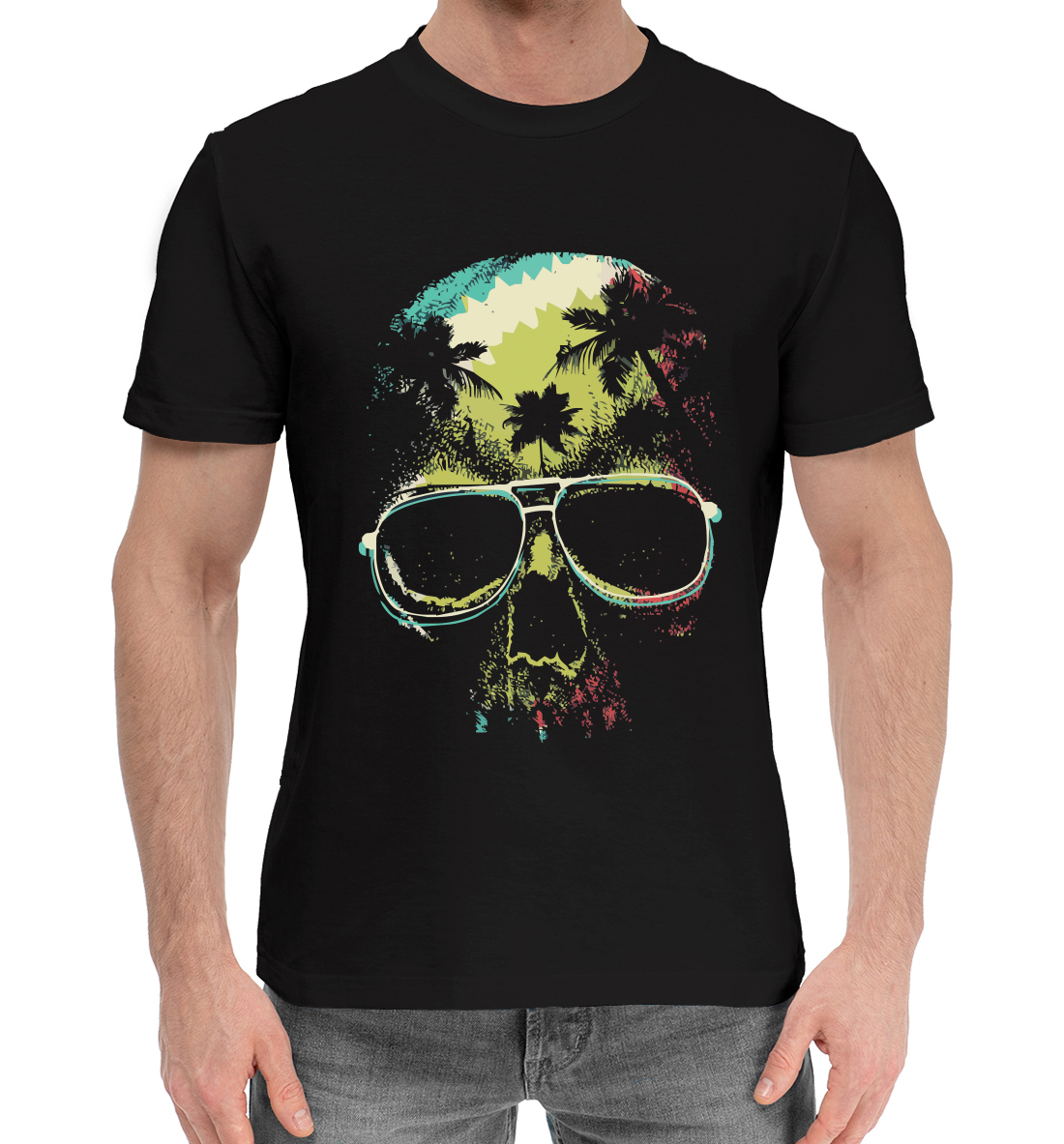 Мужская Хлопковая футболка с принтом Тропический череп, артикул SKU-148523-hfu-2mp