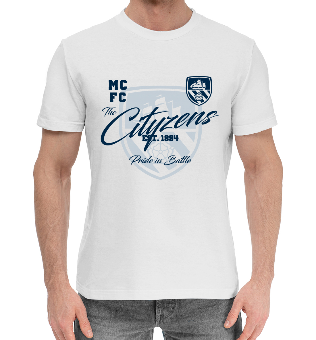 Мужская Хлопковая футболка Манчестер Сити, артикул MNC-605413-hfu-2mp
