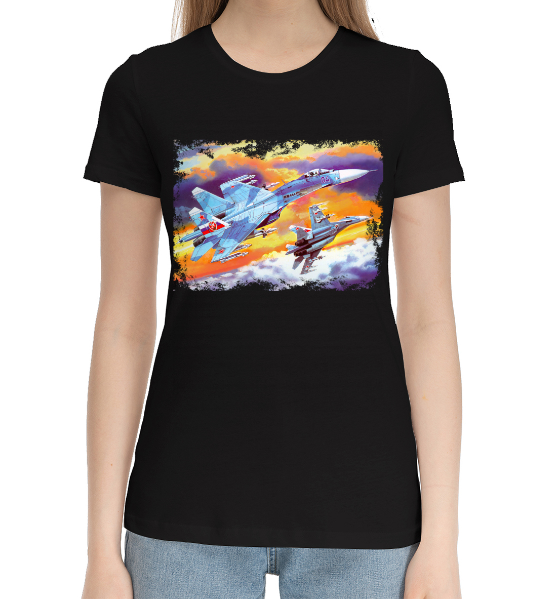 Женская Хлопковая футболка с принтом Самолёт, артикул APN-565740-hfu-1mp