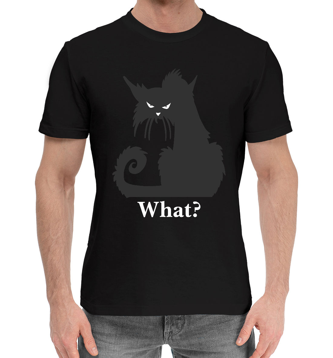 Мужская Хлопковая футболка с надписью What?, артикул CAT-950825-hfu-2mp