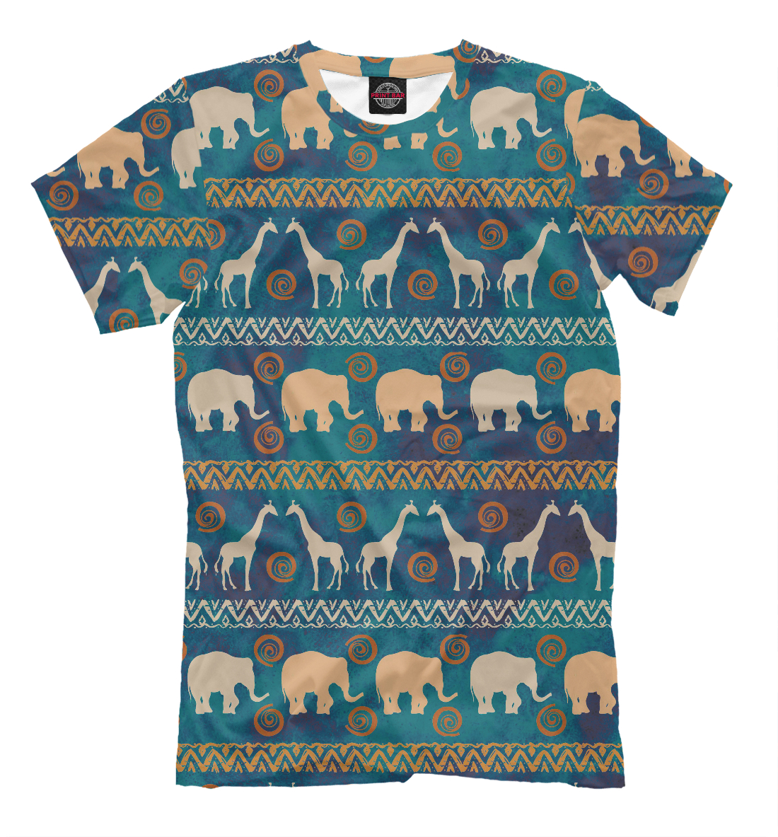 Мужская футболка с принтом Слоны и жирафы