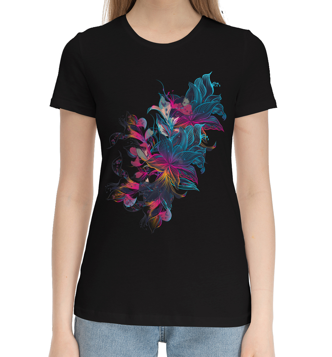 Женская Хлопковая футболка с принтом Цветы, артикул CVE-730976-hfu-1mp