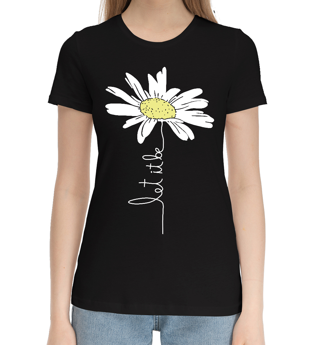 Женская Хлопковая футболка с надписью Let it be, артикул RMS-531593-hfu-1mp