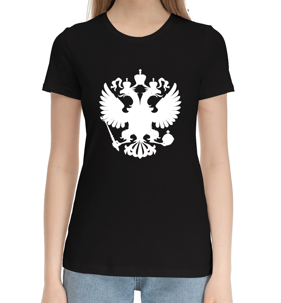 Женская Хлопковая футболка с принтом Россия, артикул SRF-492653-hfu-1mp