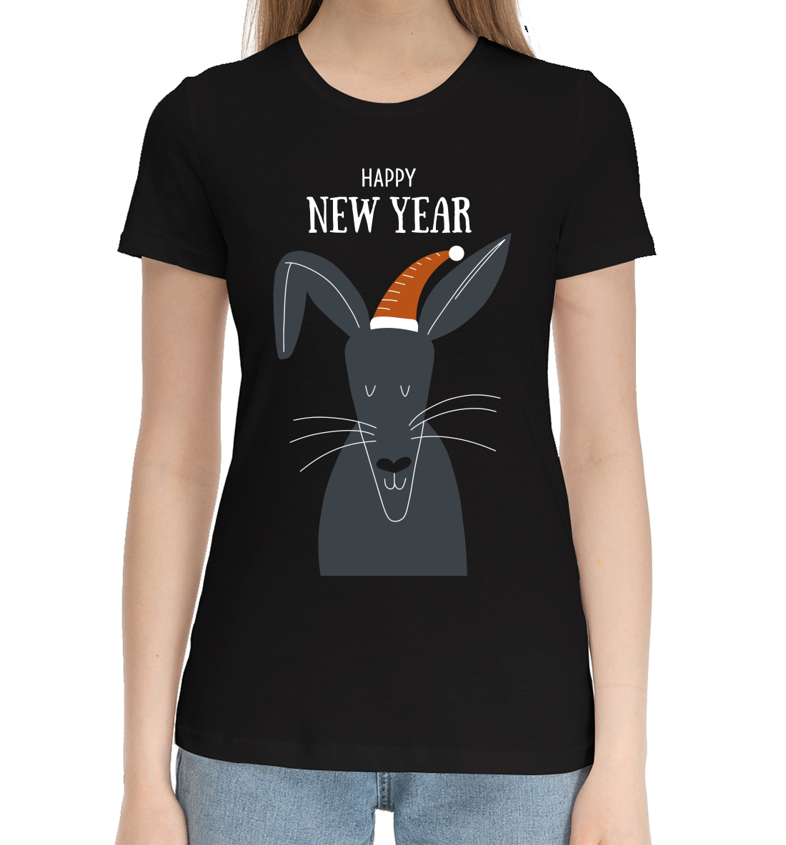 Женская Хлопковая футболка с принтом Happy New Year, артикул YOT-410930-hfu-1mp
