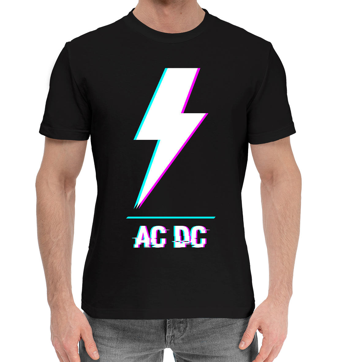 Мужская хлопковая футболка с принтом AC DC Glitch Rock