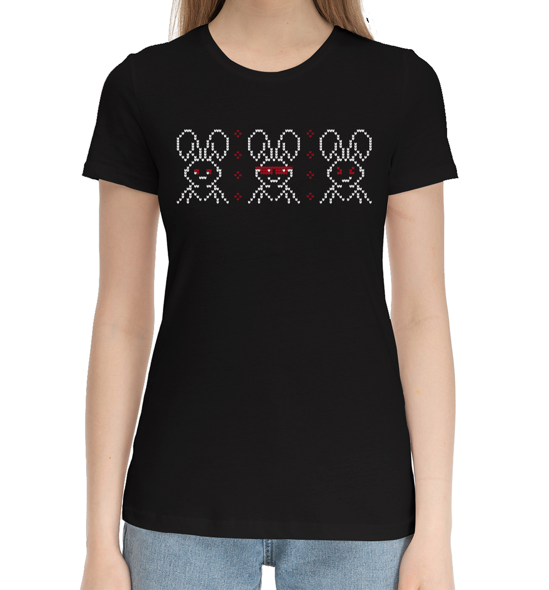 Женская Хлопковая футболка с принтом Кролик с горящими глазами, артикул YOT-738227-hfu-1mp