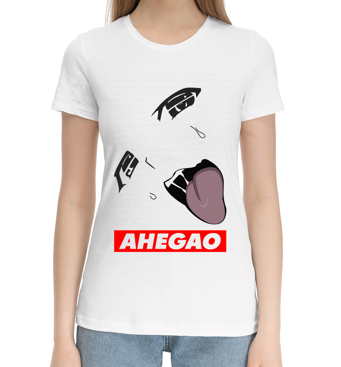 Женская Хлопковая футболка с принтом Ahegao, артикул AHG-899010-hfu-1mp