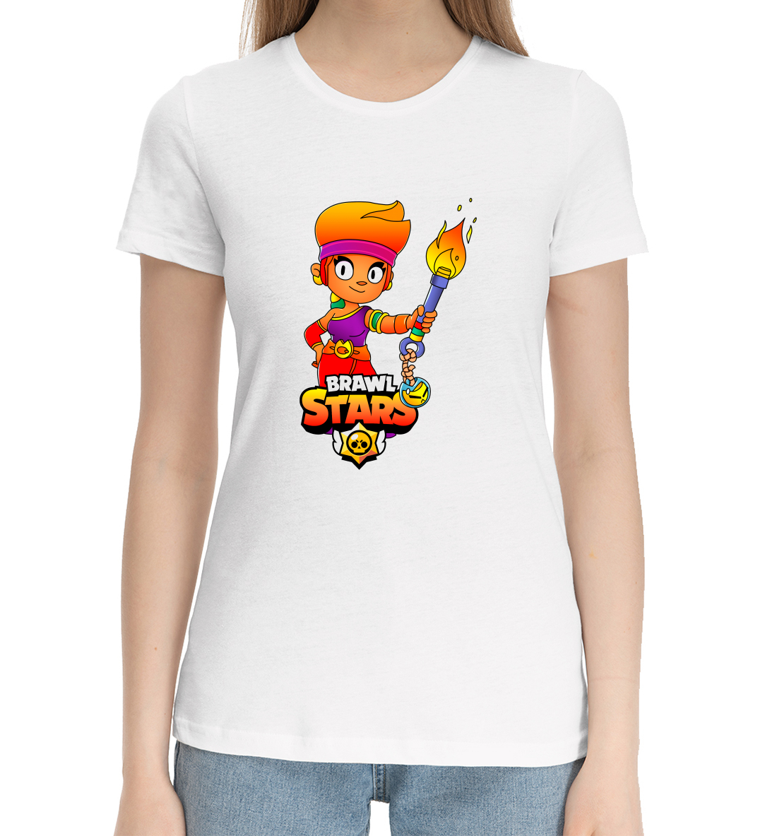 Женская Хлопковая футболка с принтом Brawl Stars Amber, артикул CLH-146610-hfu-1mp
