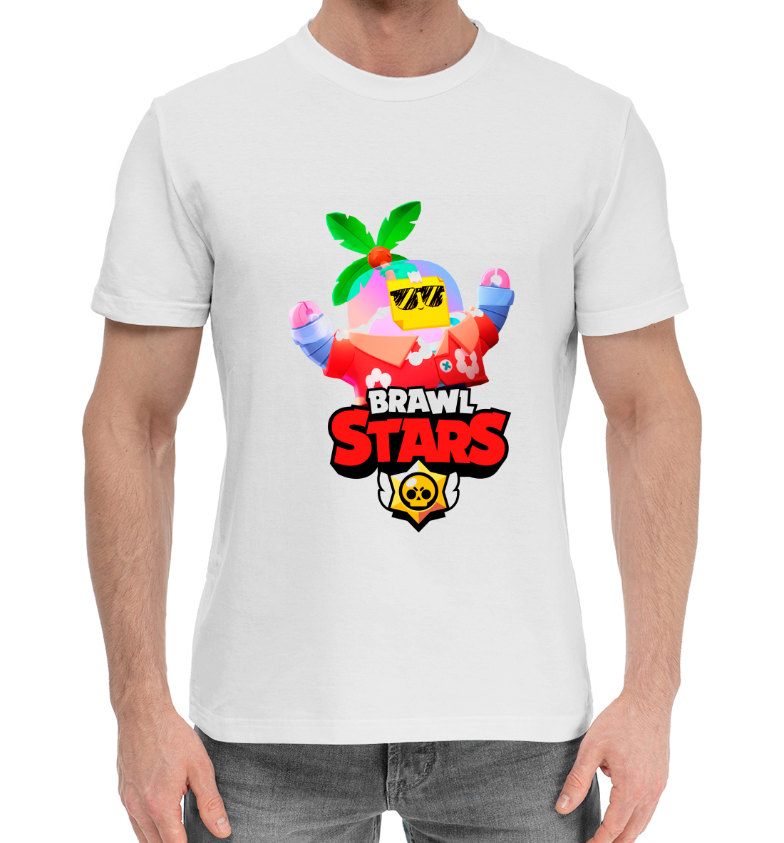 Мужская Хлопковая футболка с принтом BRAWL STARS TROPICAL SPROUT, артикул CLH-837206-hfu-2mp